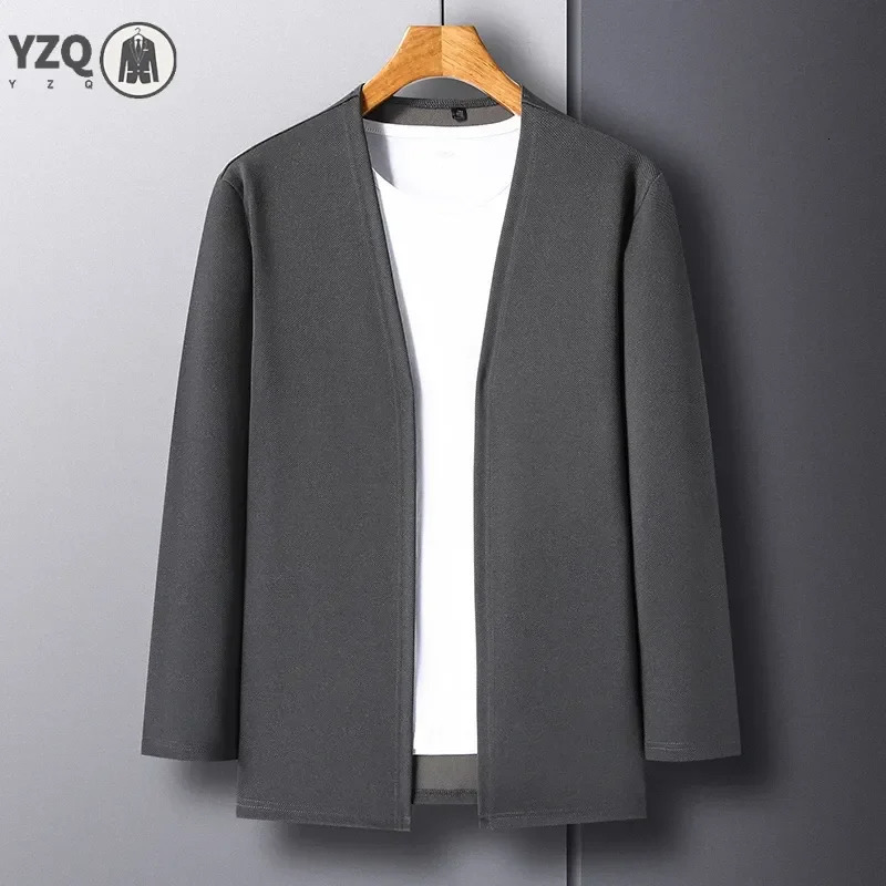 Mens Casual Solid Color Long Sleeved Cardigan Cloak Spring and Autumn Fashionable Comfortable Top 251017