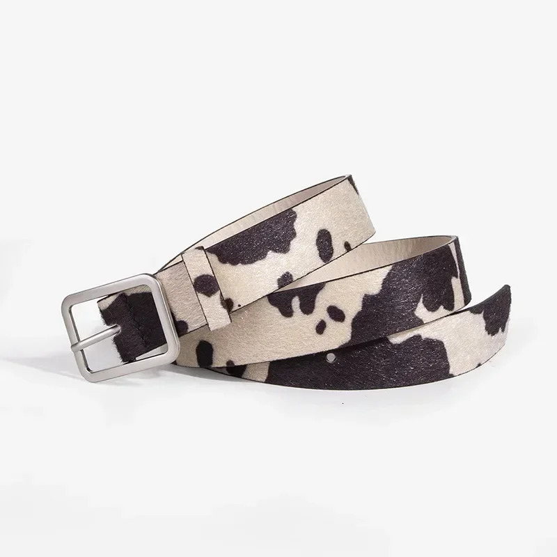 Colorful Cow Print Belts Fashionable Simulated Animal Fur Belts Zinc Alloy Buckles Woman Apparel Accessories 251030