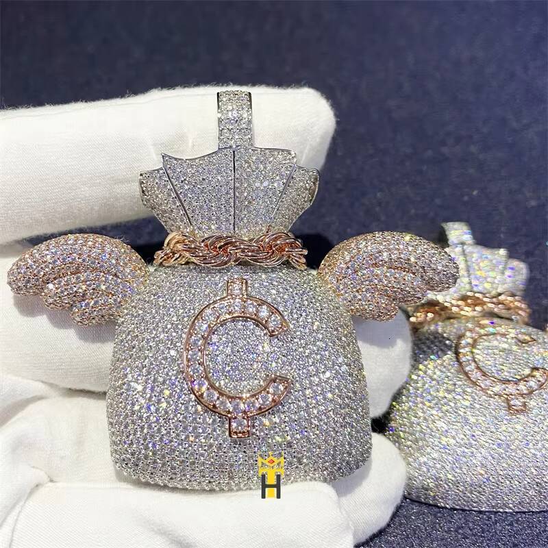 Iced Out Cubic Zirconia Pendant Hip Hop Women Bling Charms Jewelry Gift Copper Silver Money Bag Pendant