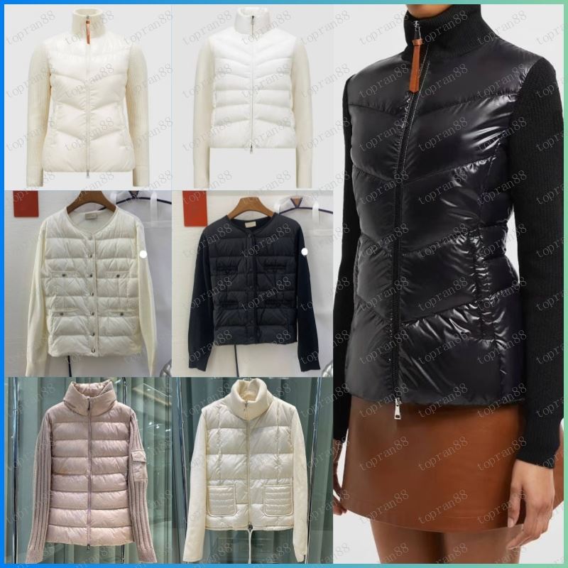 Women's Winter Warmth Collection Designer Down Jacket Embroidered Badge Stand Collar Knit Cardigan Lightweight Lined Knit Sweater