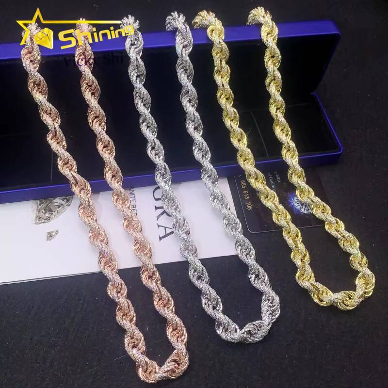 Fine Jewelry 925 Silver Gold Plated 6MM 10MM Rope Chain Hip Hop Moissanite Men Chain Necklace Pass Diamond Tester