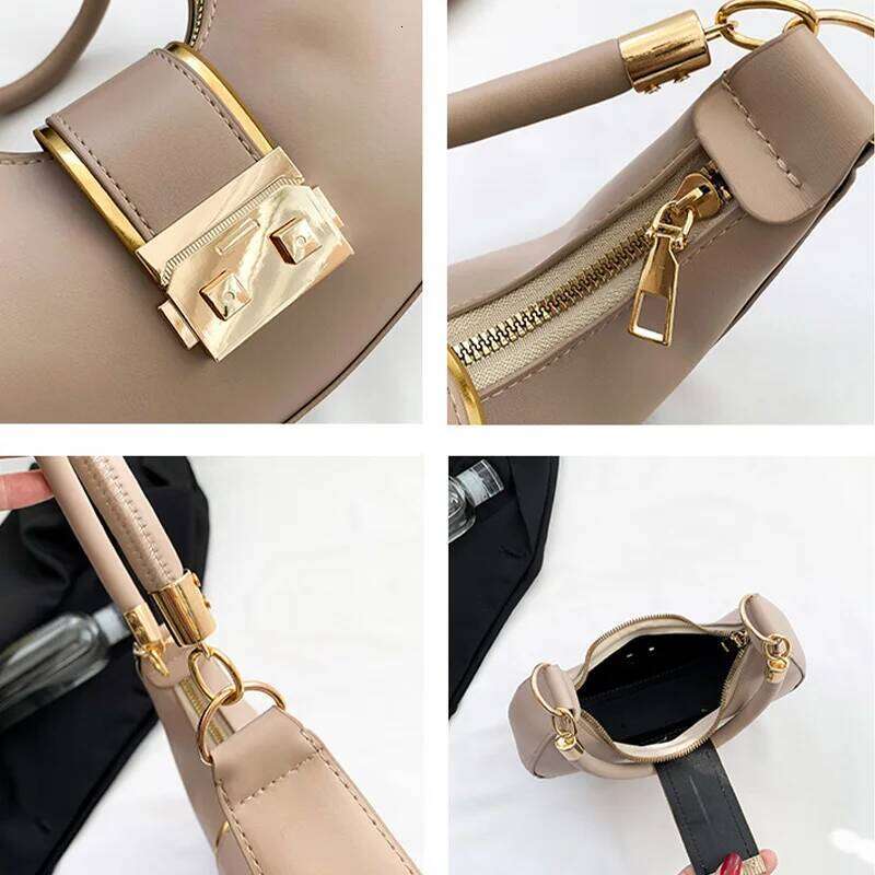Women's Fashion Solid Color Shoulder Bag Lightweight PU with Comfortable Handheld Metal Buckle Sleek Handbag for Daily Use