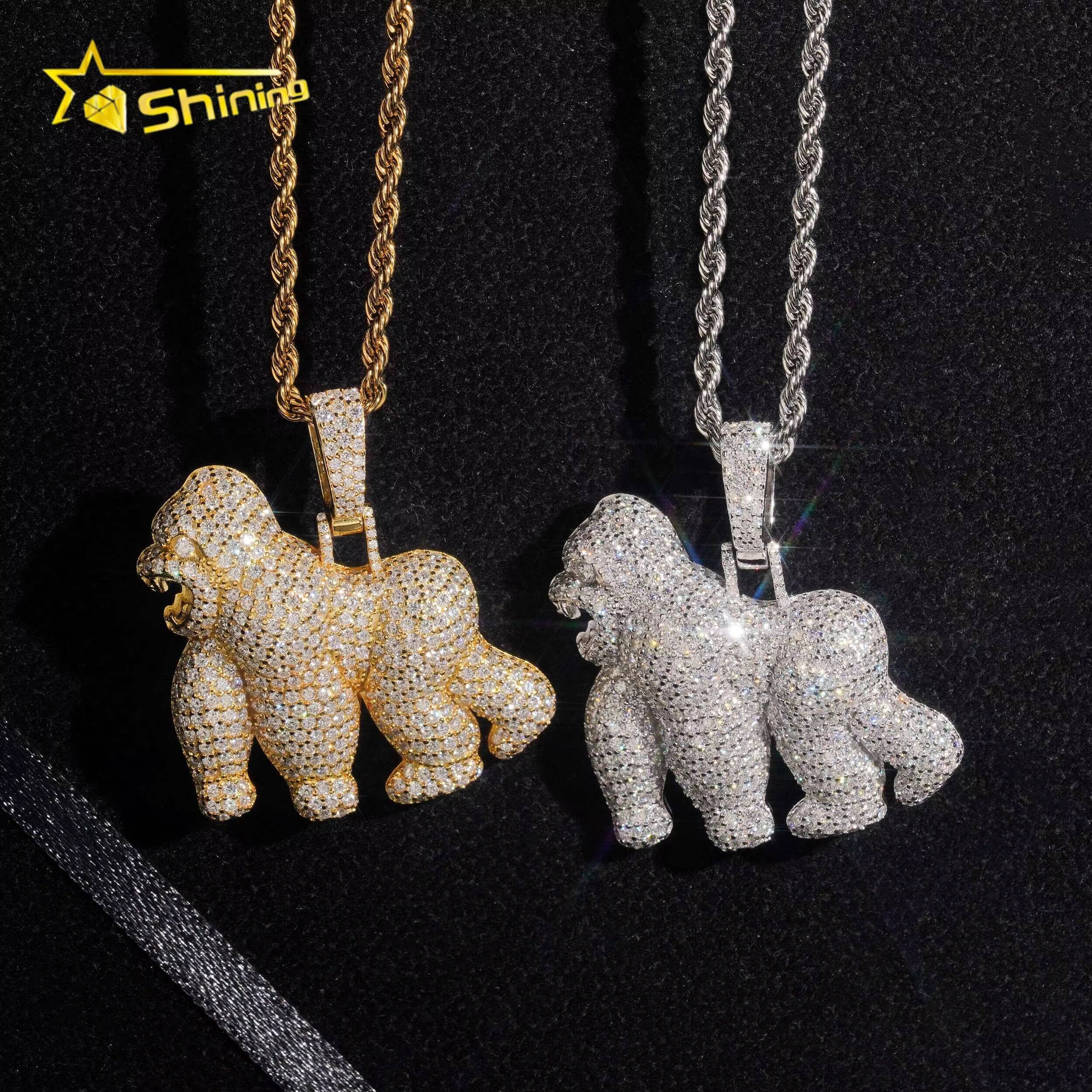 Iced Out Animal Moissanite Charm 925 Sterling Silver Gold Plated Pass Diamond Test Moissanite Pendant Hip Hop Jewelry Designer's style