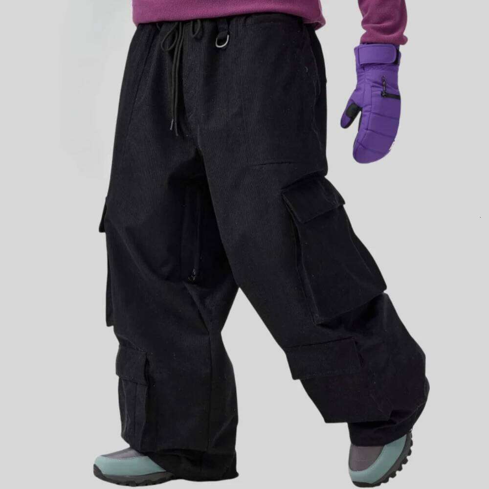 GSOU SNOW Winter Multi Pockets Ski Men Loose Snow Pants Warm Windproof Skiing Trousers Outdoor Sports Breathable Britches