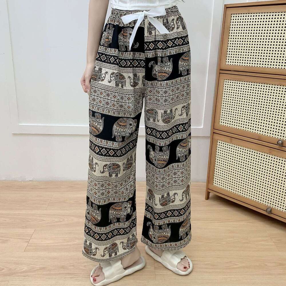 Silk Pajama for Women, Summer New Style, Internet Celebrity Artificial Cotton Thin Casual Pants, Wearable Outside, Floral Large Size Home Pants