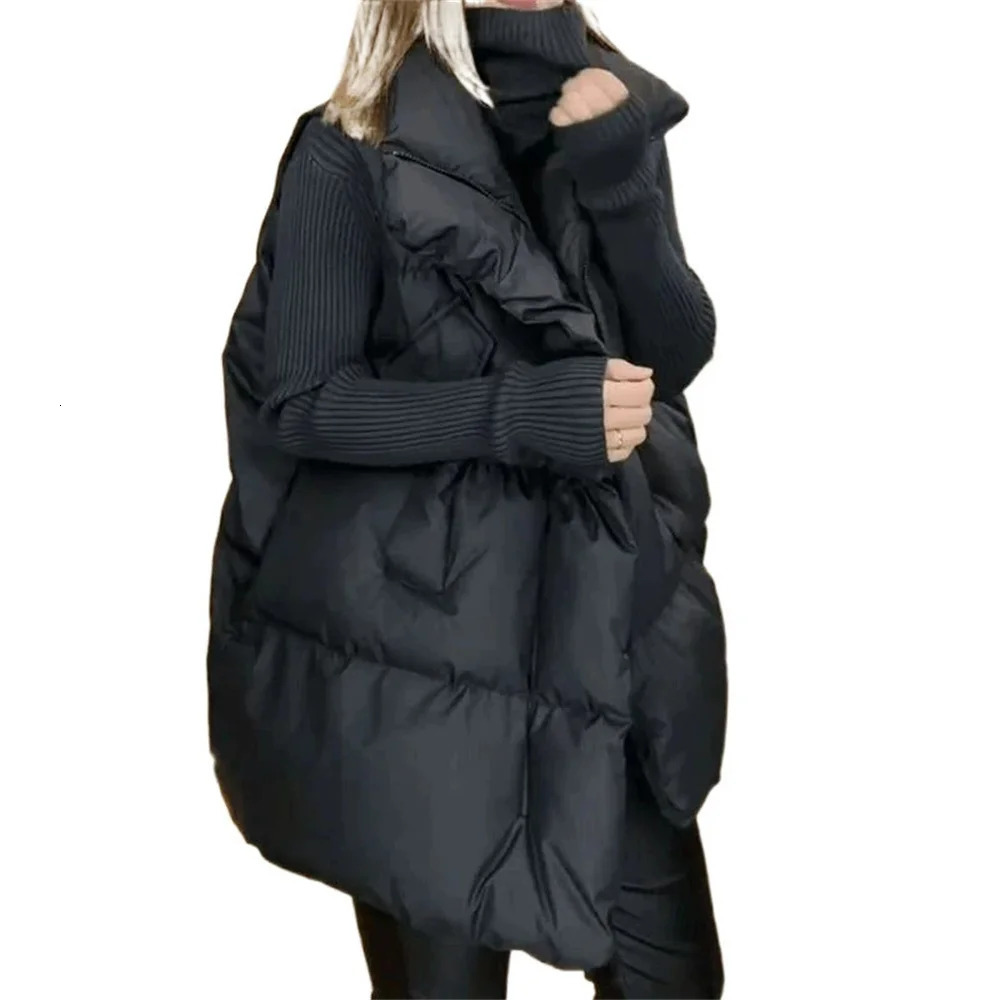 Korean Fashion 2025 Vest Jacket Women Winter Warm Waistcoats Ladies Stand Collar Down Coat Female Loose Oversize Outwears 251029