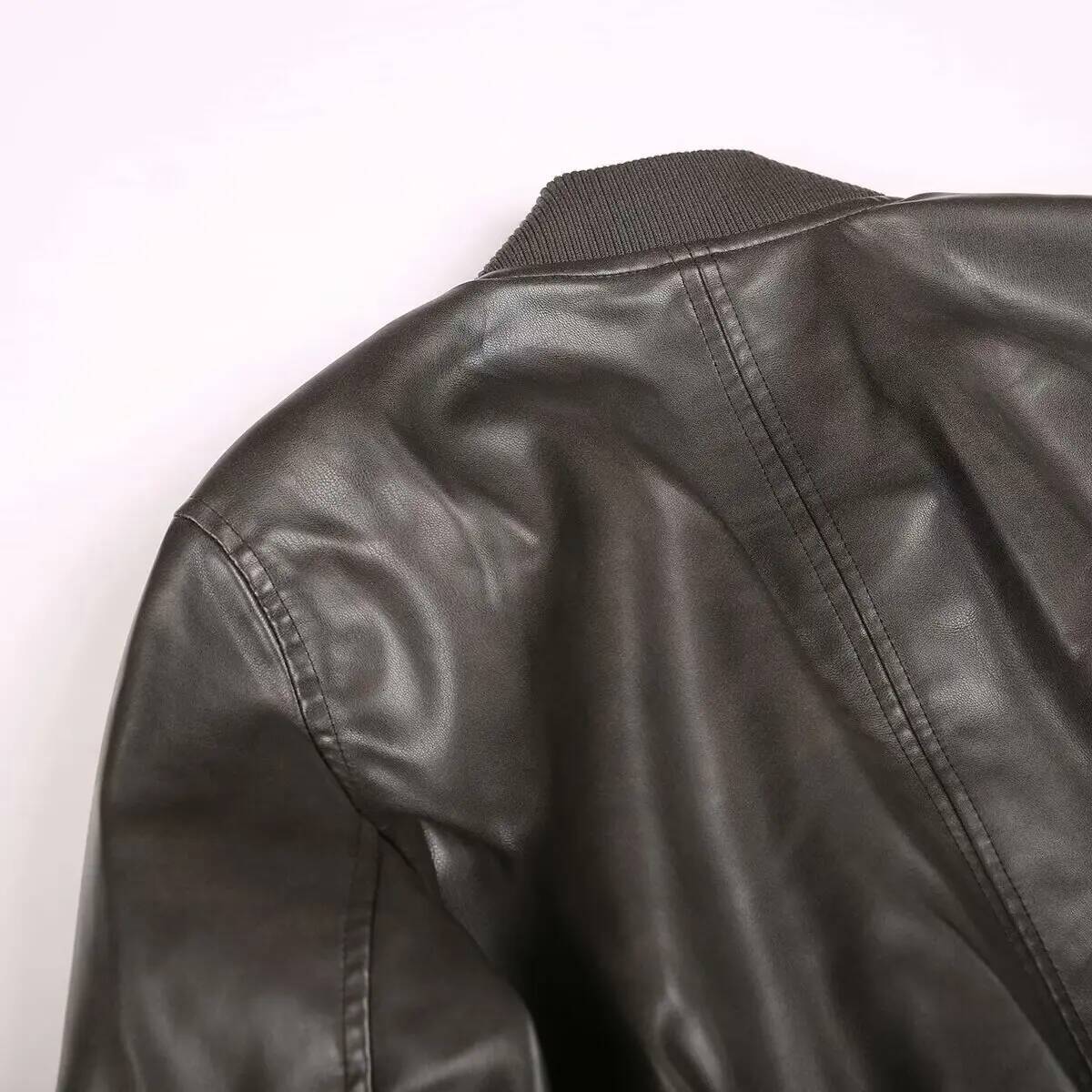 winter jacket women BSK&TRAF Hot Girl Stand Collar Distressed Faux Bomber 2025 Women's Fashion Commuter Leather Jacket