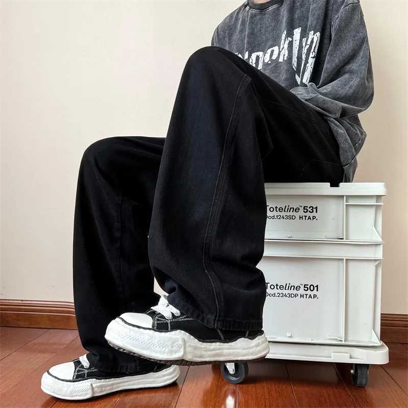 New Korean Fashion Mens Baggy Jeans High Street Man Straight Denim Wideleg Pants Hip Hop Bagy Light Blue Grey Black J251030