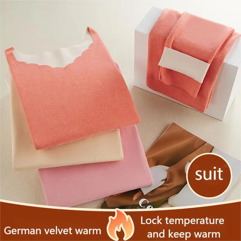 Womens Velvet Thermal Underwear Set Long Johns 2Piece Warm Lingerie Winter Clothes Solid Long Sleeve Trousers for Heat Retenti 251030