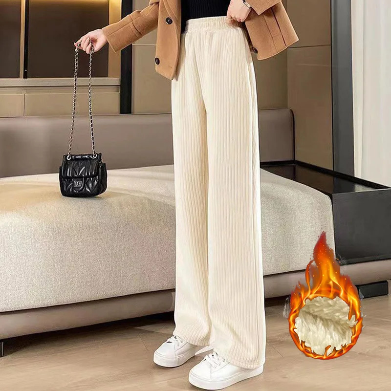 Winter Female Classic ner Pants Girls Fleece Thermal High Waist Lady Korean Snow Warm Straight Leg Plush Trousers 251027