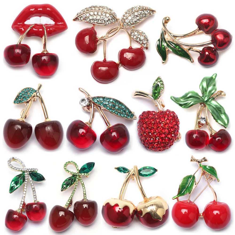 Sweet Elegant Cherry Brooch Rhinestone Enamel Fruit Pin Suit Coat Backpack Decoration Jewelry Accessories Party Gifts Y251029