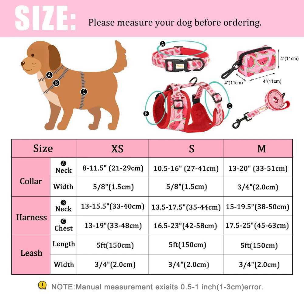 Mesh Nylon Dog Collar Harness Leash Garbage Bag Set Printed Pet Harnesses Vest Collars With Waste Poop Bag For Small Medium Dogs J251129
