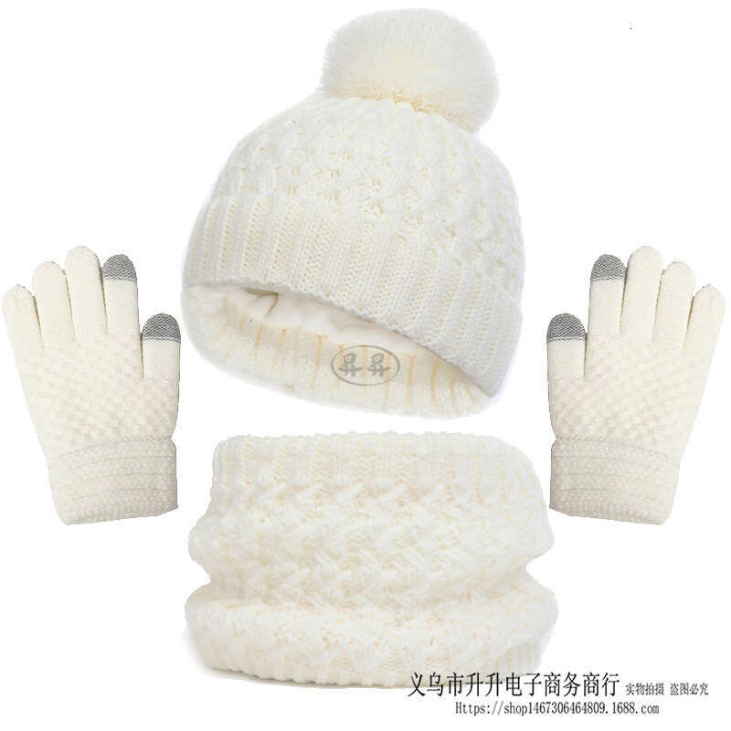 New Children's Scarf Gloves Three-Piece Set Autumn Winter Fleece Lined Thickened Single Ball Baby Hat