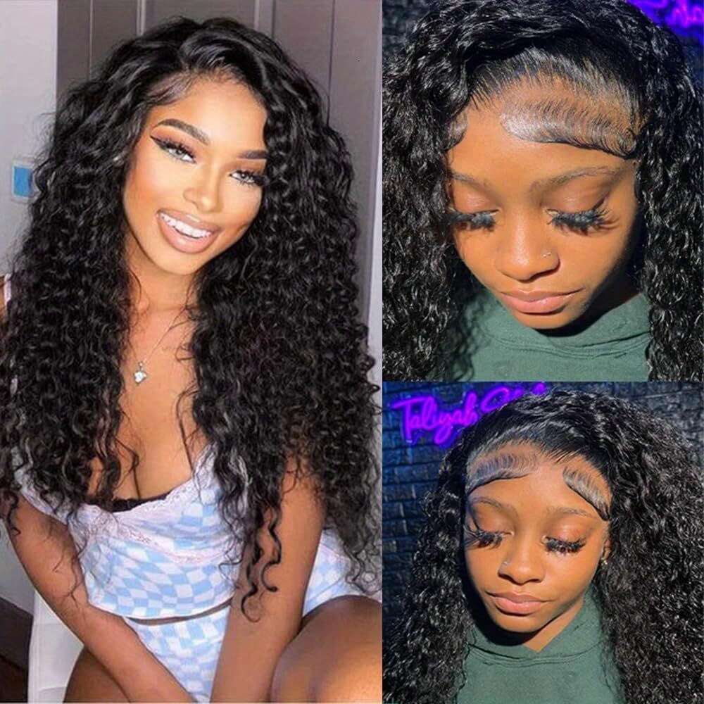 Jerry Curly Front 4X4 HD Transparent Lace Closure Glueless Human Wigs For Black Women Pre Plucked With Baby Hair