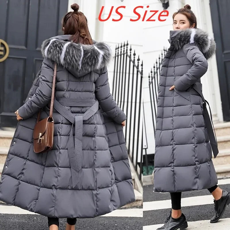 2025 Winter Womens Jacket Warm Fashion Comfortable Bow Belt Fox Fur Collar Clothes Long Dress Office Casual Womens Thick Coat 251030