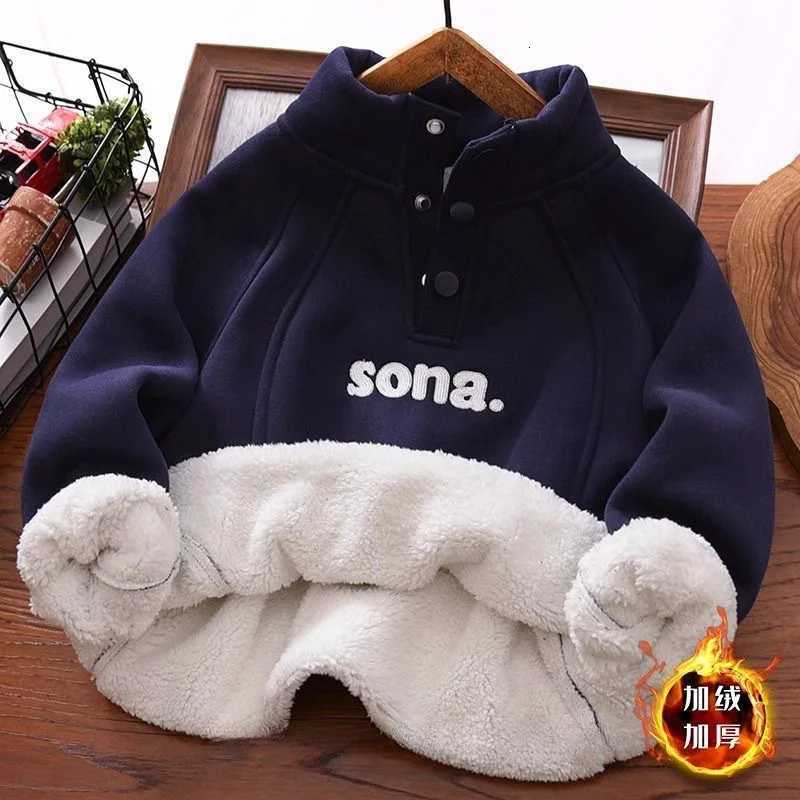 Boys Padded Sweater Childrens Thicken Pullover Winter Lambswool Hooded Jumper New Kids Casual Tops Autumn Warm Letter ClothesT251030