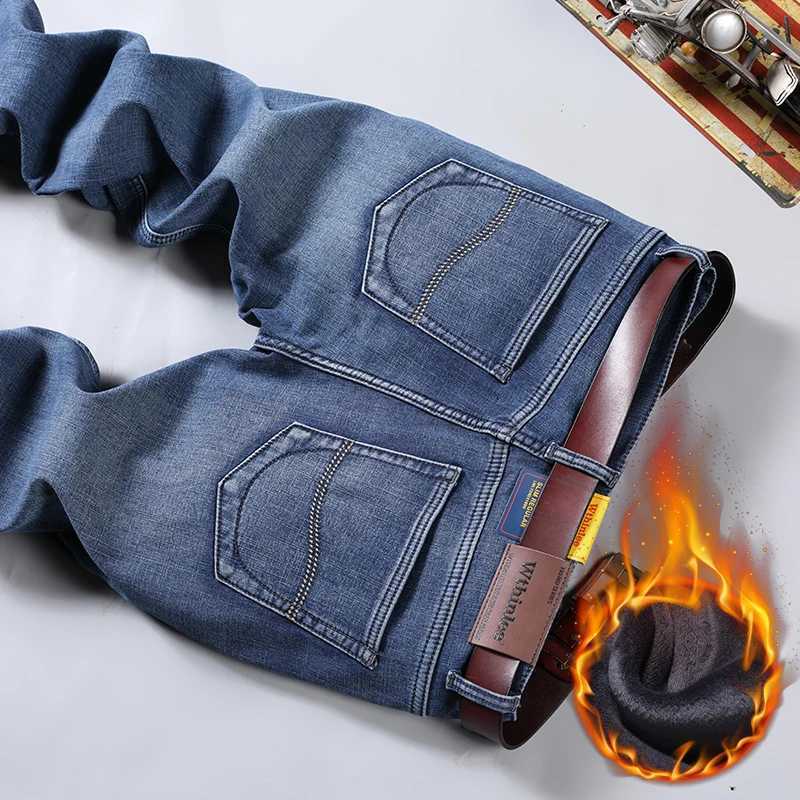 2025 Mens Winter Jeans Warm Straight Fit Fleecelined Warm Denim Pants Male Classic Blue Business Stretch Thick Cowboy Trousers J251030