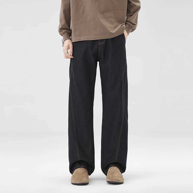 Nstyle Washed Machete Jeans Mens Autumn and Winter Stitching Loose Broad Leg High Street Straight Casual Mens Pants J251030