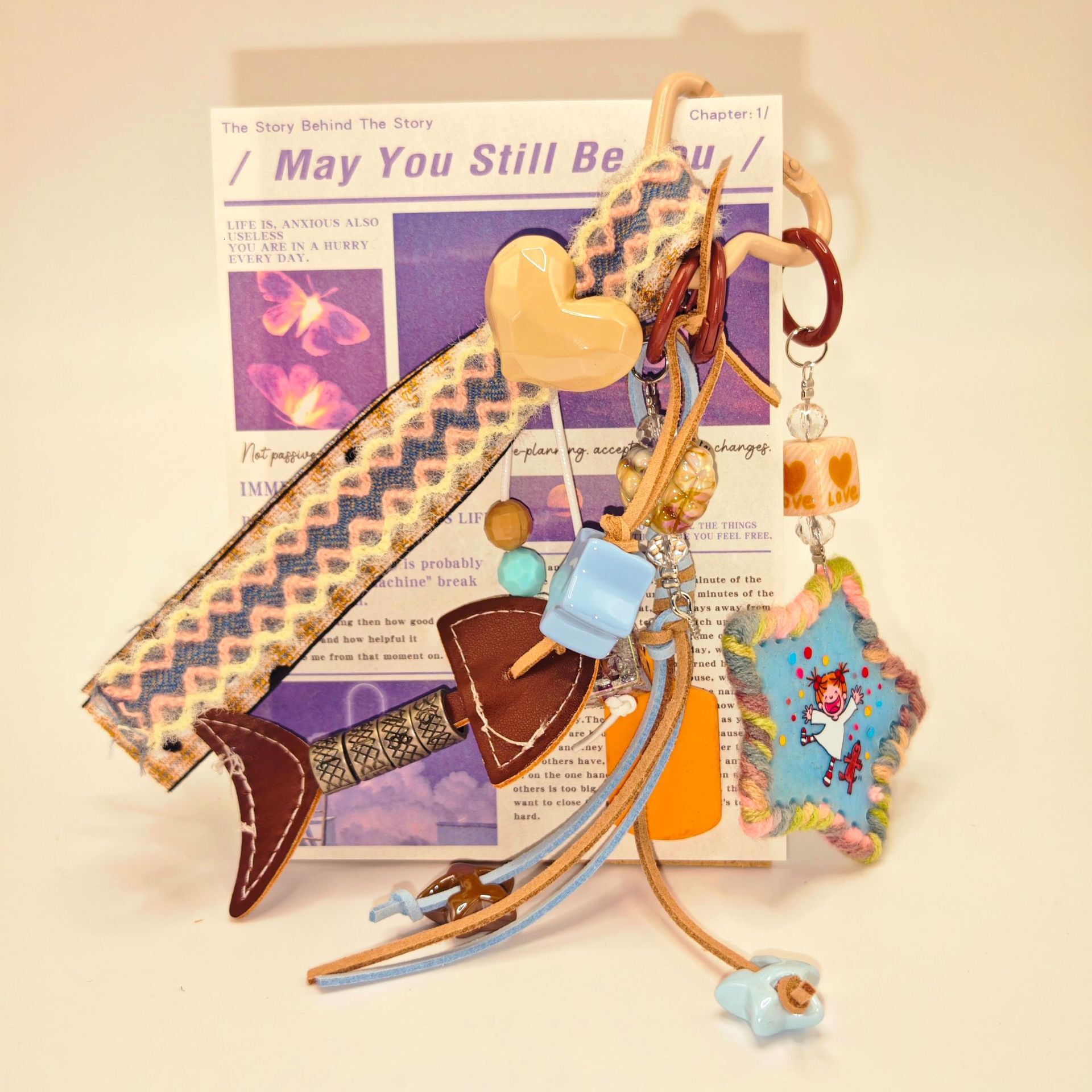 Leather Fishbone Pendant Wooden Tag Star Braided Rope Heart Bag Charm Small Tote Hangable Cute Baby