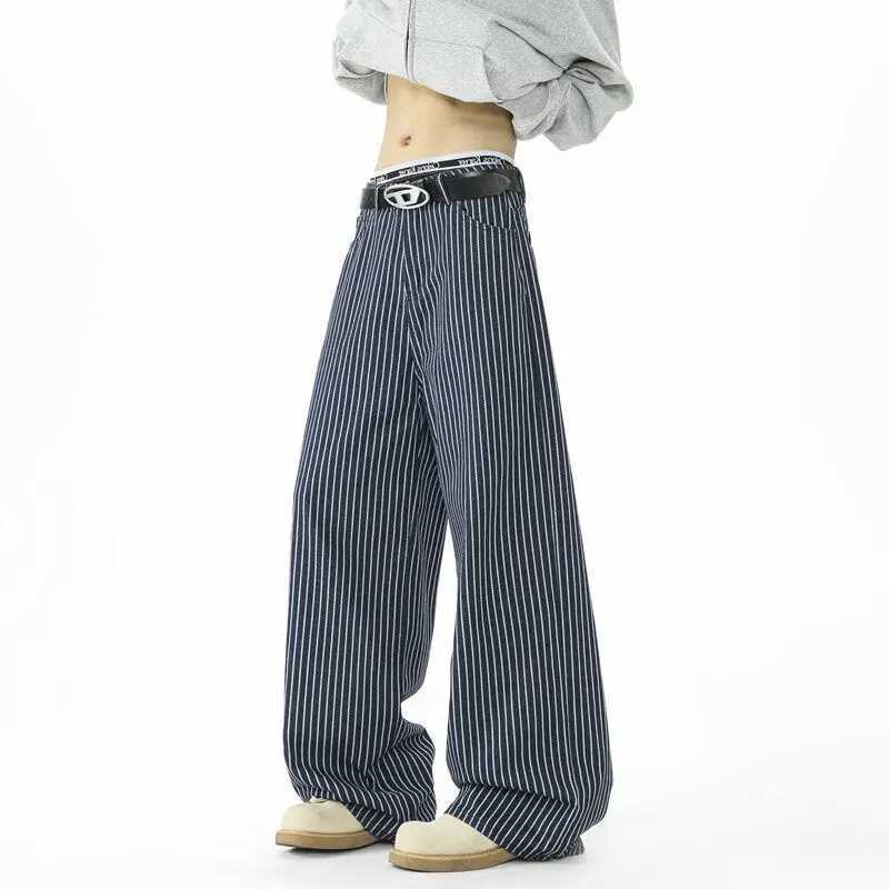 Blue Striped Jeans Men Fashion Casual Baggy Straight Jeans Men Streetwear Korean Loose Wide Leg Jeans Mens Denim Trousers S3XL J251030