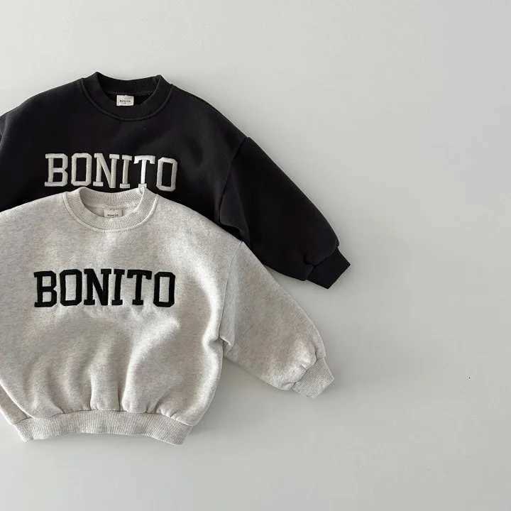 Winter New Baby Girls Long Sleeve Fleece Sweatshirt Letter Embroidery Boys Plus Velvet Thick Casual Pullover Kids Warm ClothesT251030