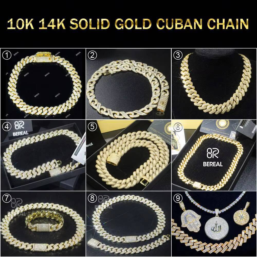 Custom 14MM Moissanite Cuban Chain Necklace Popular Shine Brightly 18K Gold Plated 925 Silver Cuban Link Chain for Men Women