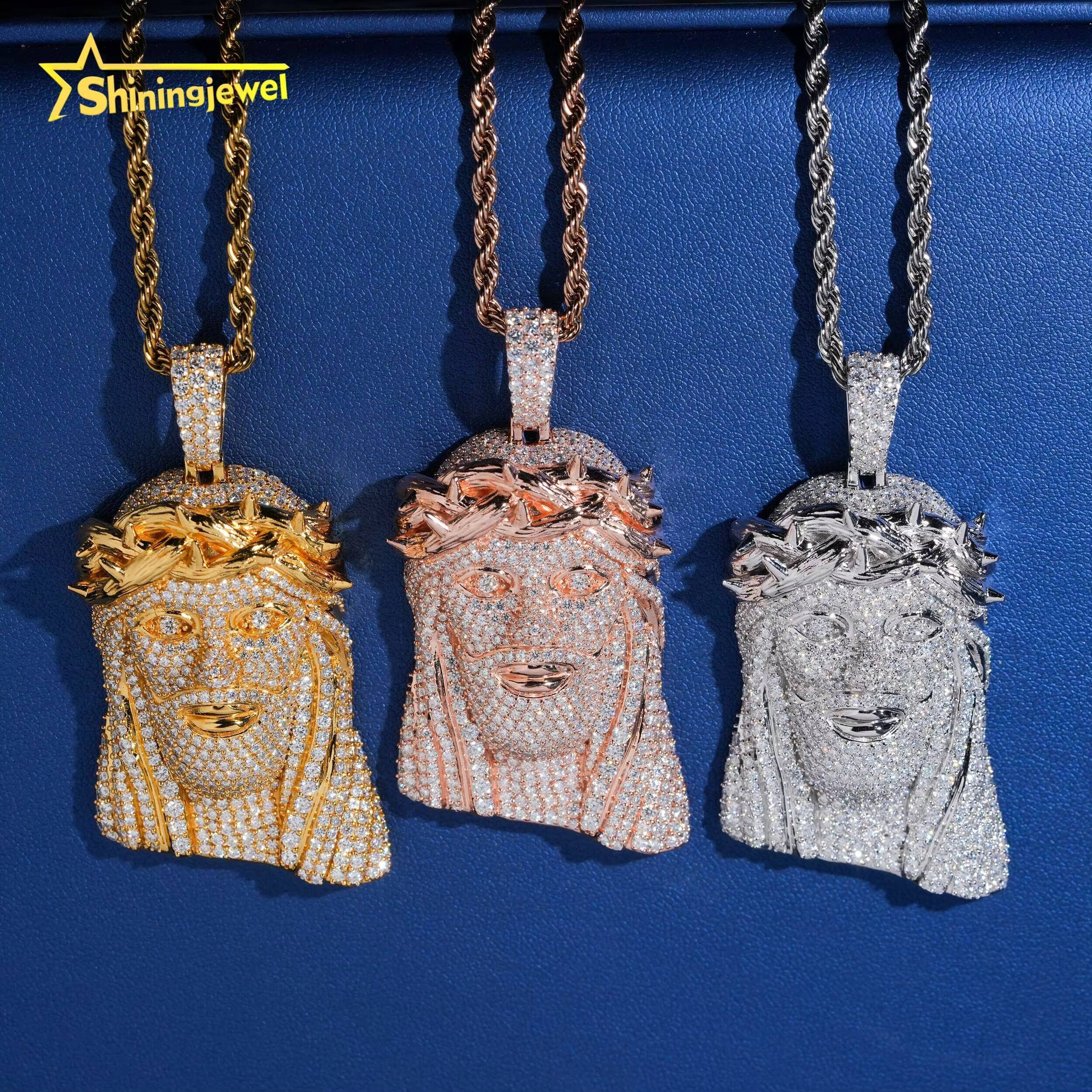 New 25in Rapper Jesus Piece Real Gold Plated 3d Face Portrait Hip Pop Pendant Real Gold Plated 925 Moissanite Jesus Pendant Designer's style