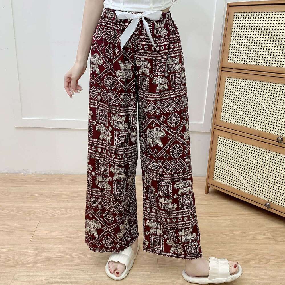 Silk Pajama for Women, Summer New Style, Internet Celebrity Artificial Cotton Thin Casual Pants, Wearable Outside, Floral Large Size Home Pants