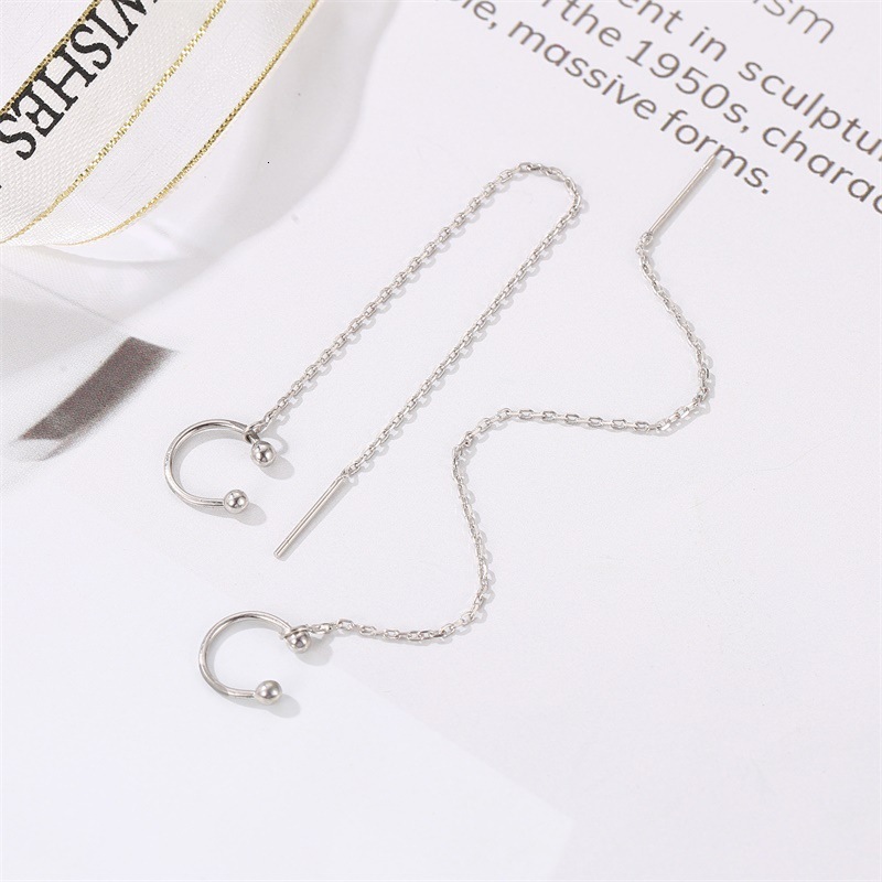 Korean Style Long Tassel Line Sweet Small Fresh C-shaped Ear Bone Clip Internet Celebrity Casual Earrings