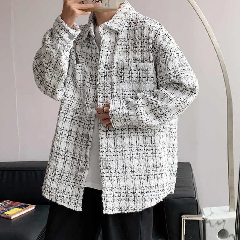 Mens SpringAutumnWinter Woolen Tweed Slim Fit Collarless Jacket with Color Blocking Design for a Youthful Look 251029