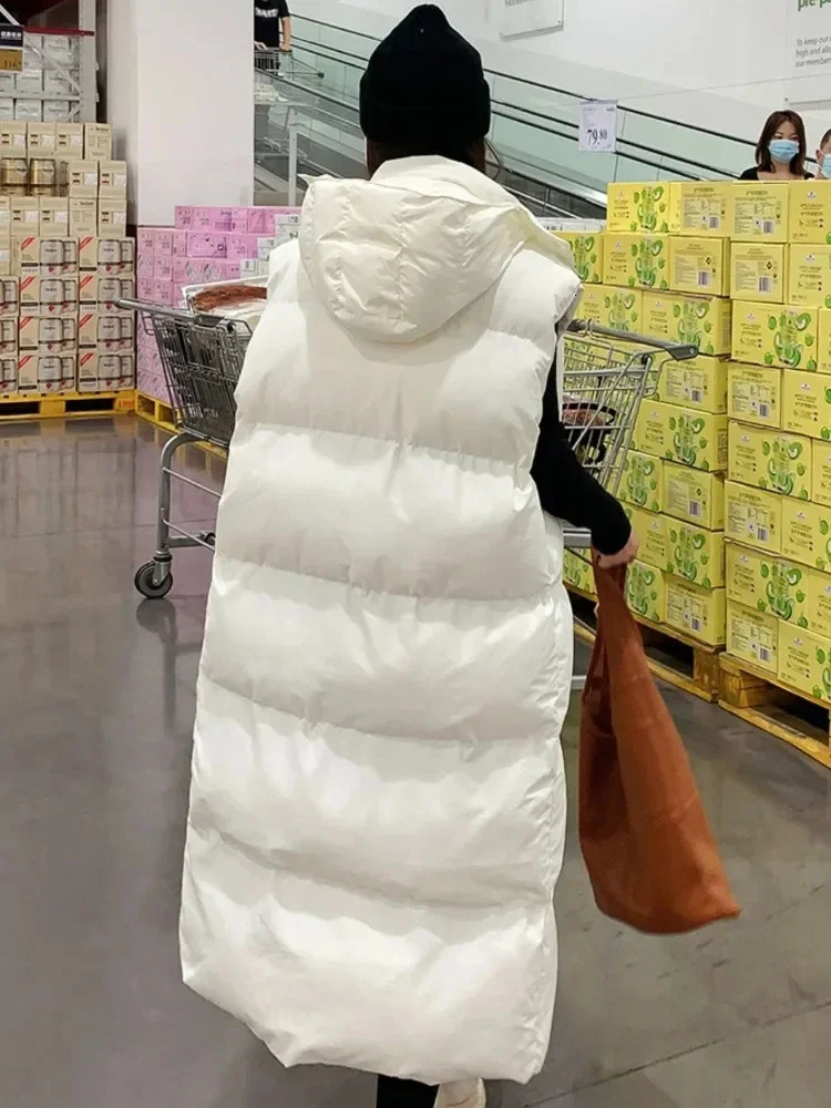 2025 Down Cotton Long Waistcoat Women Vest Jackets Warm Elegance Coats Winter Women Korean Laceup Sleeveless Puffer Jacket 251029