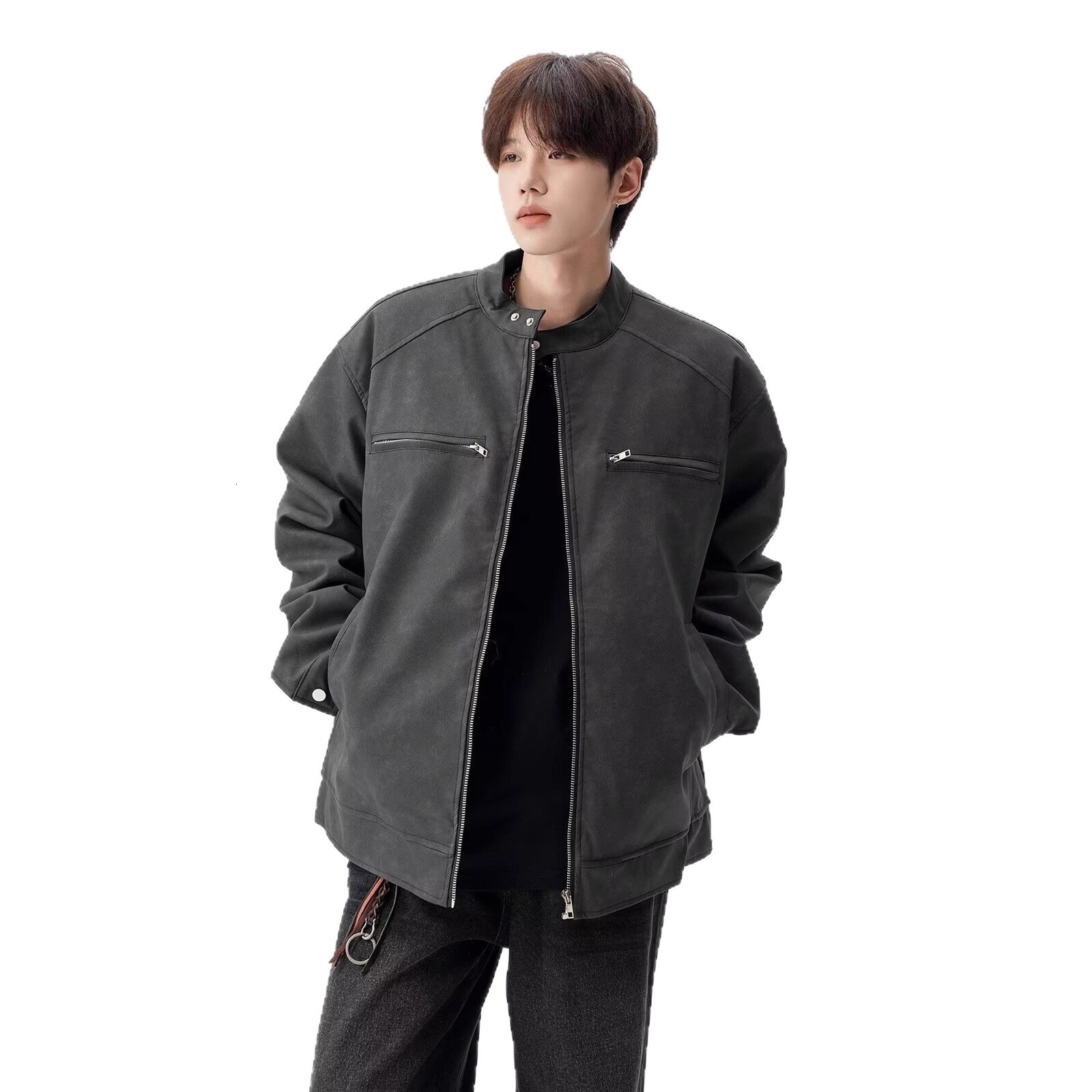 2025 Autumn New Men's Stand Collar Casual Solid Color Designer Jacket Zipper Simple Youth Jacket Trend