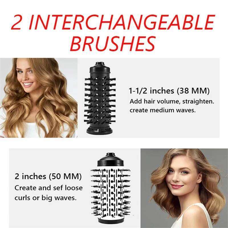 Auto Rotating Hot Air Brush Set 2In1 Interchangeable Constant Temperature Curling Straightening Anti-Scald Hair Styling Comb