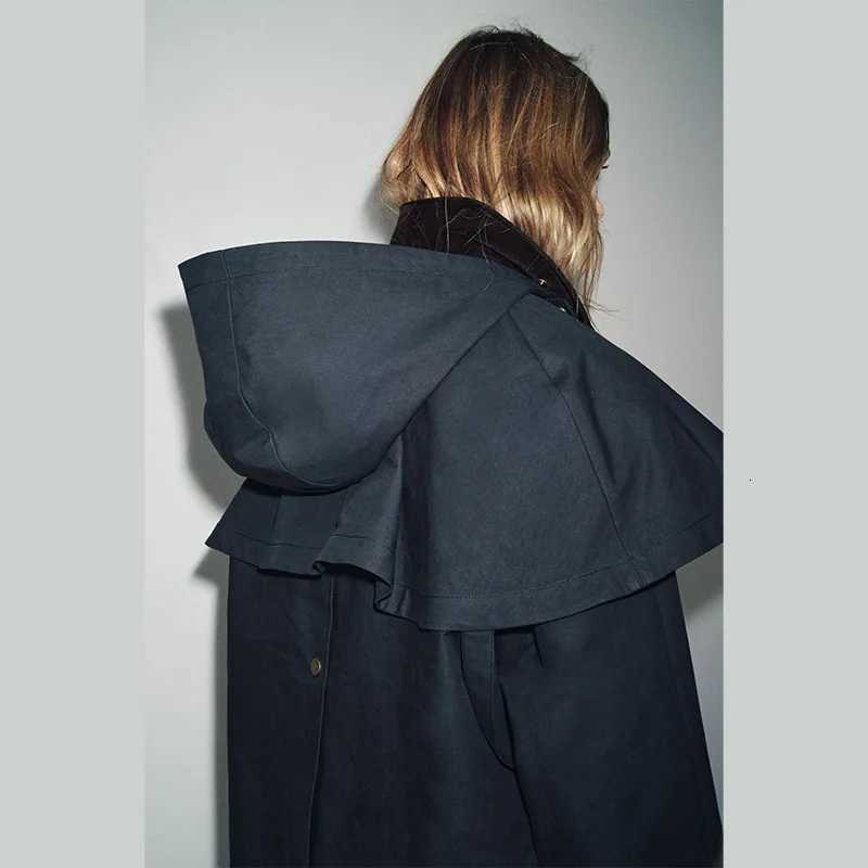 Chic Autumn Womens Removable Hooded Coat Loose Long Jackets Pockets Zipper Outwear 2025 New Female Casual Waterproof Streetwear H251030