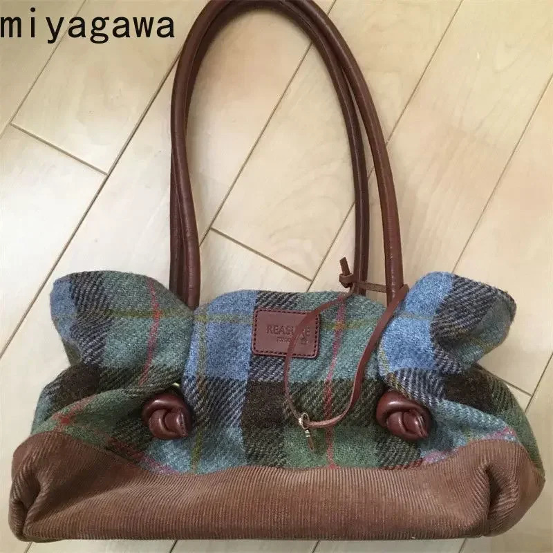 Miyagawa Autumn Winter Bags Womens Single Shoulder Bag Vintage Plaid Underarm Bag Small Bag Student Handbag 251029