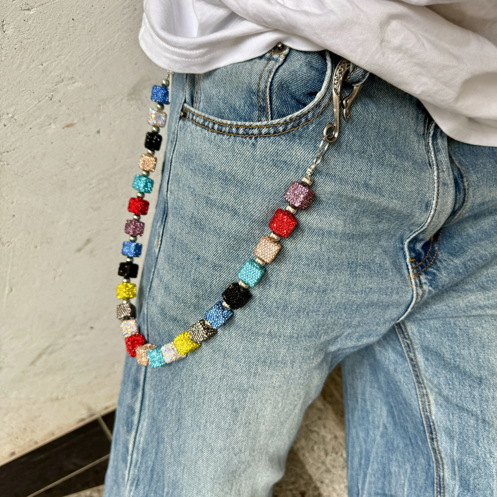 Original punk style pants chain multiple color bead connection n fashionable waist accessory 251021