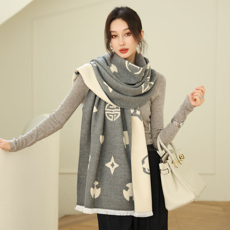 Women s Classic Letter Pattern Scarf Black And White Card Color Imitation Cashmere Shawl Scarf Versatile Fashion Accessories For Autumn And Winter Wea