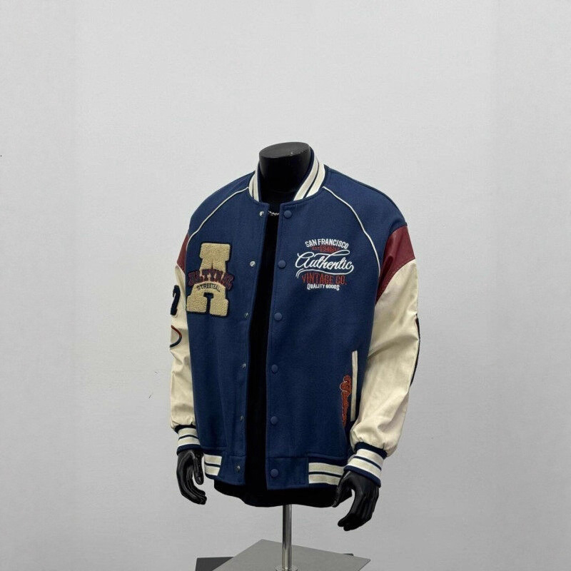 American Style Letter Flocking Patchwork Baseball Jacket for Men New Spring and Autumn Hip-Hop Designer coat Loose Fit Versatile Trendy Jacket Coat