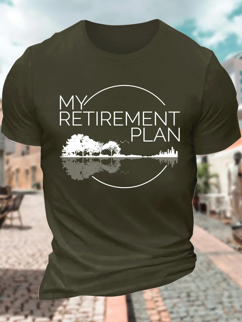 Europe & America Oversized Men's My Retirement Plan Guitar Cotton Letter Print Casual T-Shirt - TT7385