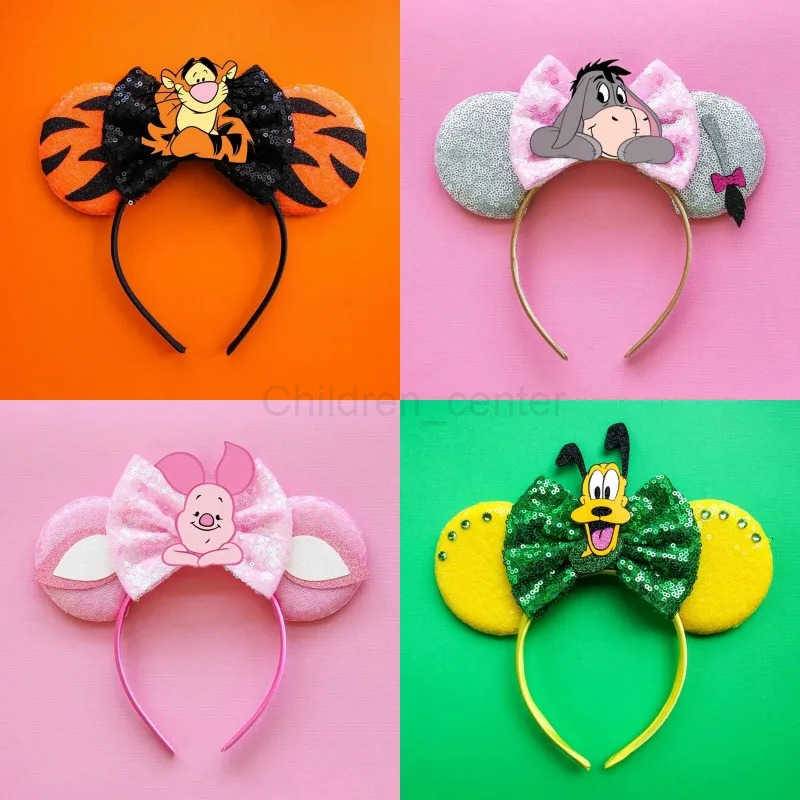 Disney Mickey Mouse Ears Headbands for Women Girls Party Hair Accessories Minnie Mouse Hairband Kids Sequins Bows Headwear Gifts H251030