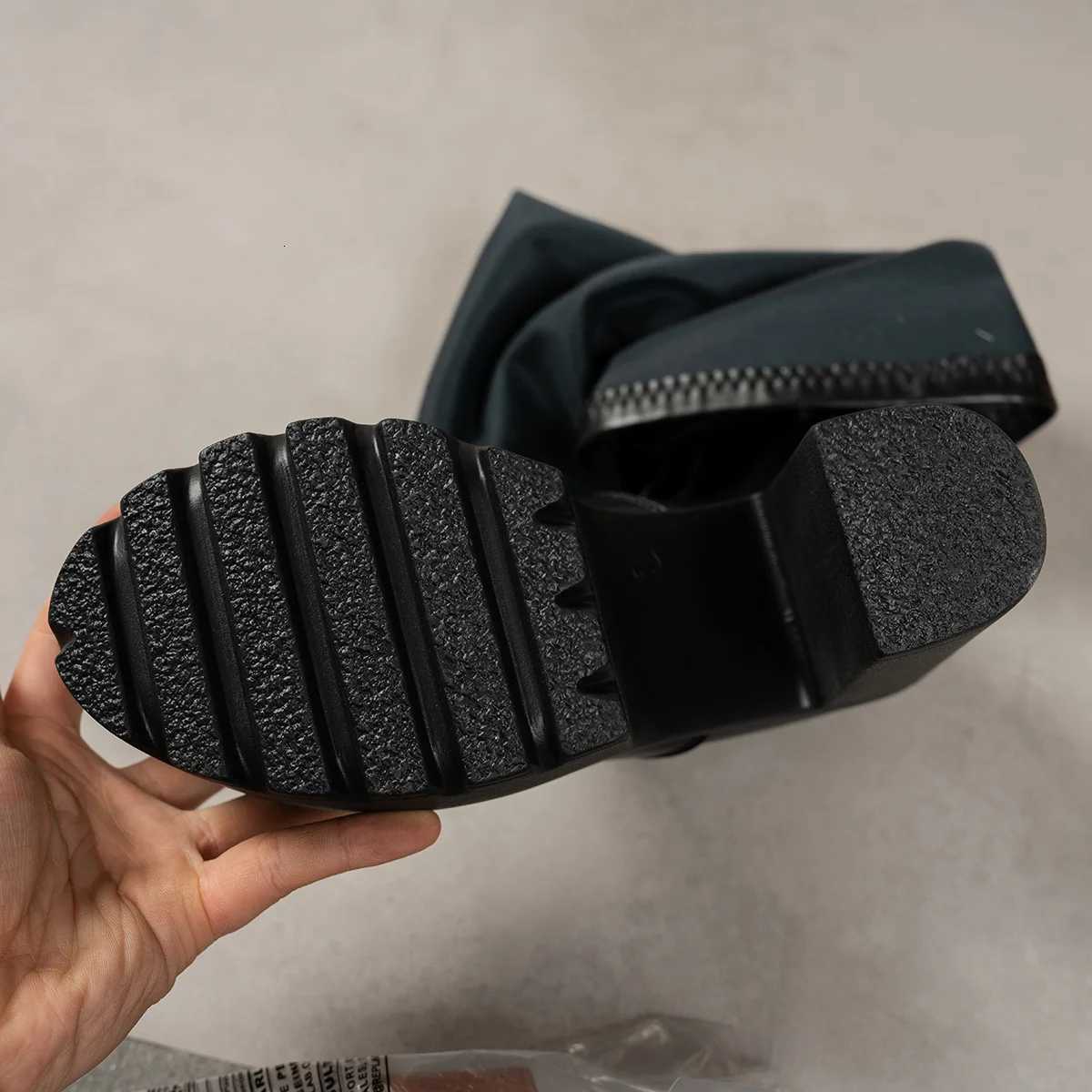 Womens Knee High Thick Sole Wide Heel Boots PU Leather Black Round Toe Rubber Sole All Day Comfort Casual Formal Wear Z251029