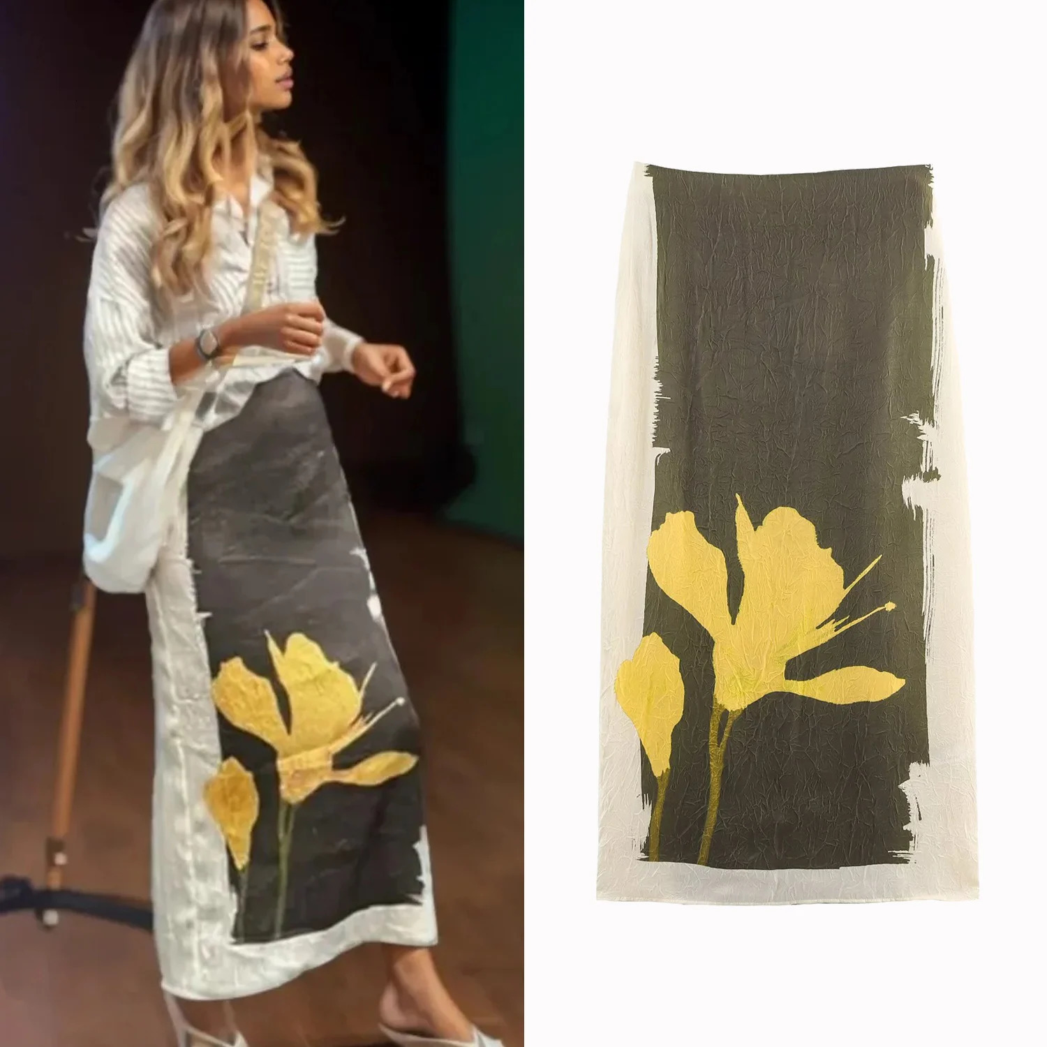 Autumn And Winter Women Printed Daily Skirt Effect Office Appointment Midi Skirt High Waist Commute Suitable Slim Fit Skirt 251028