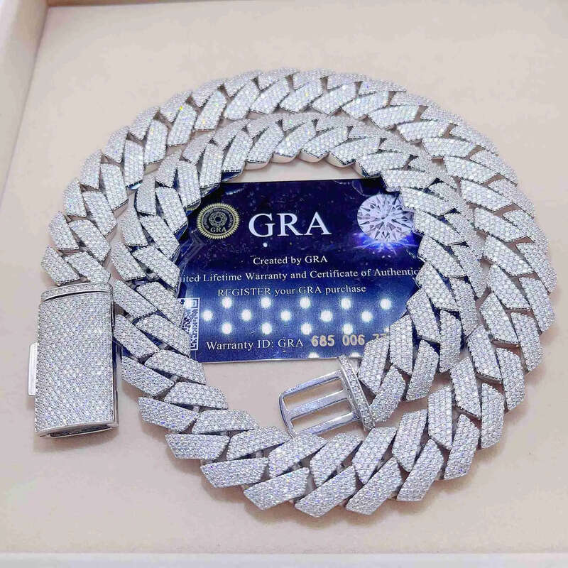 Iced Out Pass Dia Tester Sterling Sier Necklace Vvs Moissanite Cuban Link Chain