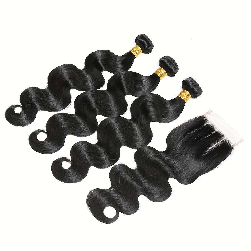 4 Body Wave Bundles 4X4 Free Part Brazilian Extension With Closure Virgin Human Hair