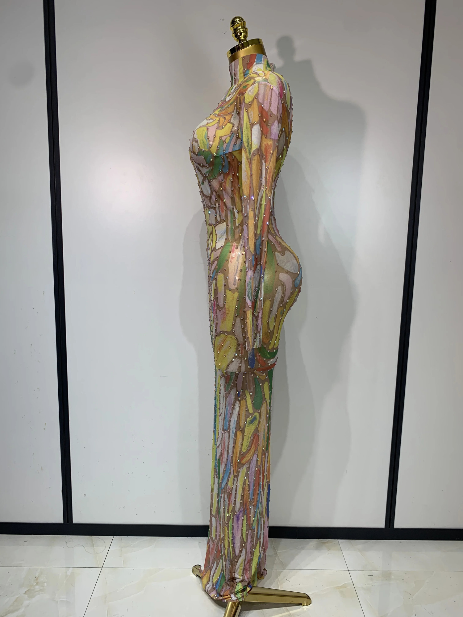 Sparkly Rhinestone Stretchy Mesh See Through Jumpsuit Women Performance Dancer Costume Rompers Party Nightclub Stage Outfit 251027