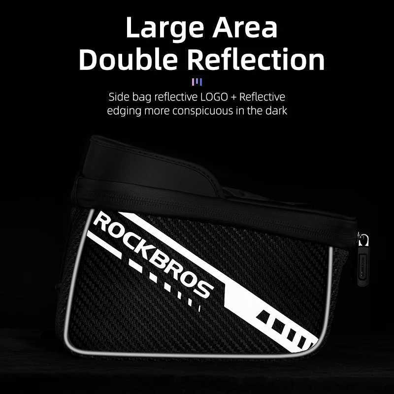 ROCKBROS Front Bike Bag Sensitive Touch Screen Reflective 1L Bicycle Bag Double Zipper Separate Storage Bag MTB Bike Accessories H251029
