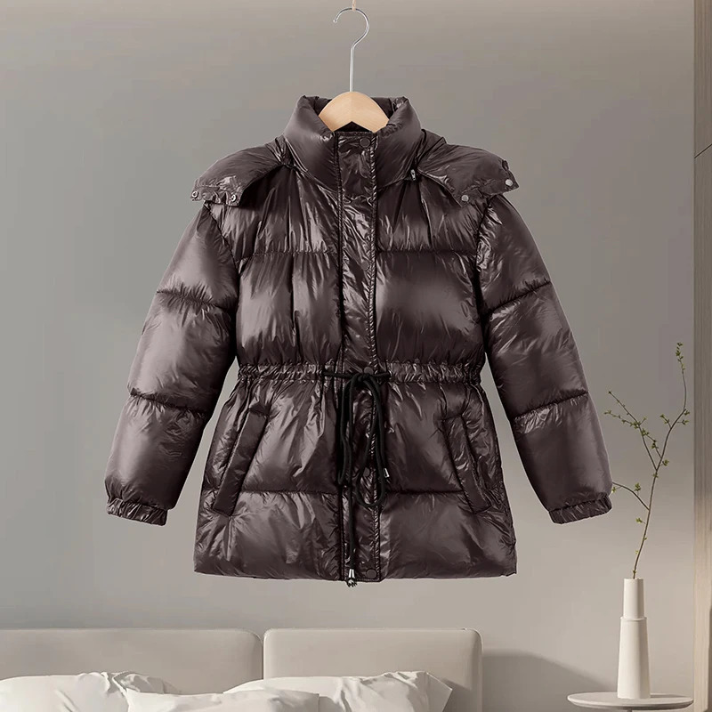 Glossy Shiny Women s Down Jackets Vintage Hooded Zipper Puffer Full Sleeve Jackets For Woman 2025 Woman Winter Coats Outwears 251030