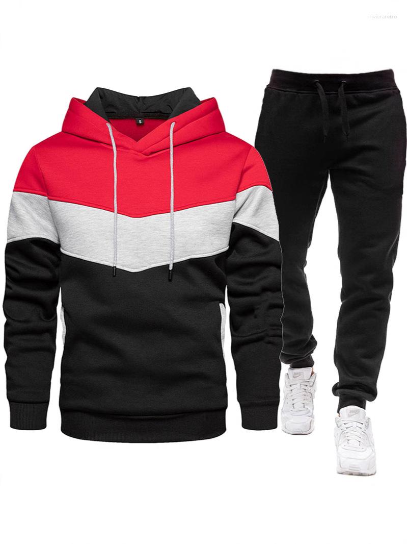 Men's Tracksuits European And American Sports Suits For Spring Autumn Patchwork Hooded Sweatshirt Long Pants Two-Piece Set Cross-Border