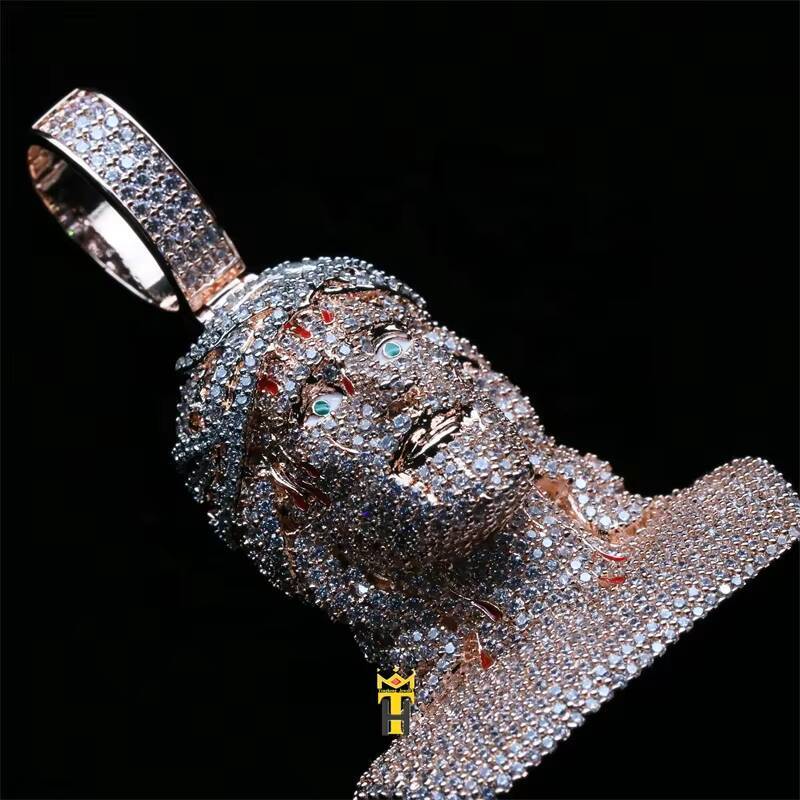 Hip Hop Ice Cz Bling Diamond Jesus Head Pendant Necklace Religious Faith Jewelry Vintage Jesus Christ Pendant
