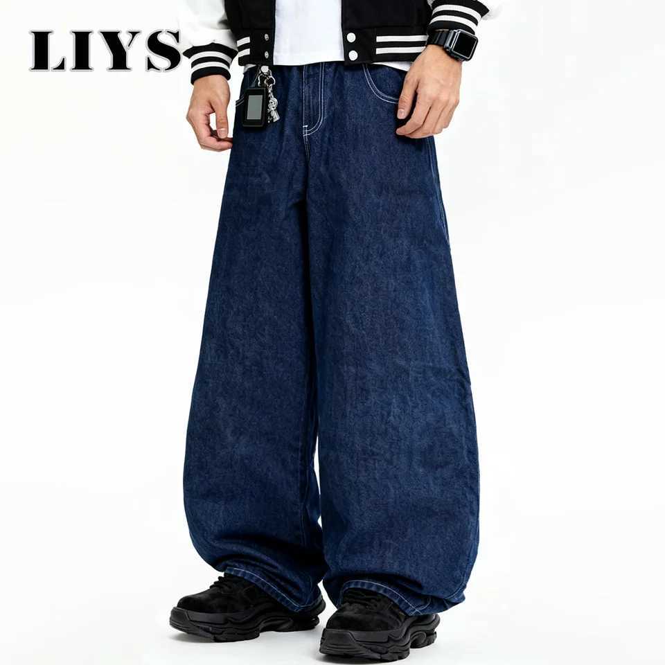 Mens American Retro Animal Rabbit Embroidered Loose Wide Leg Jeans Unisex Clothes Blue Y2K Baggy Design Multi Pocket Denim Pant J251030